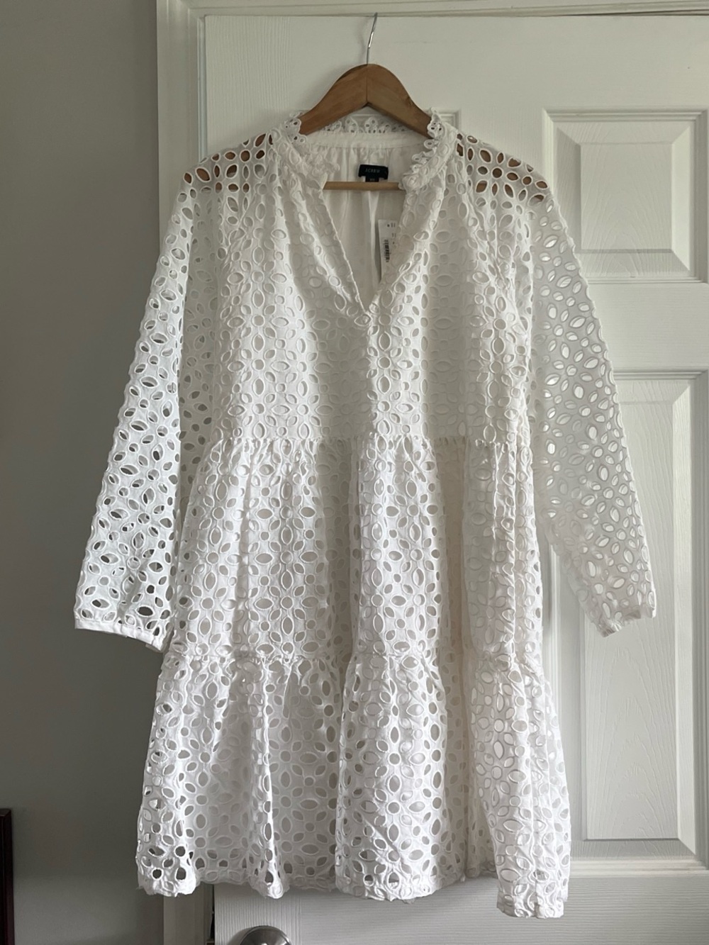 J. Crew White Eyelet V-Neck Tunic ruffle Dress
